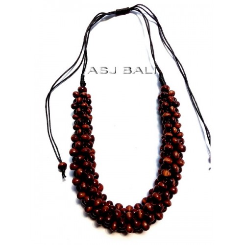 bali wood beads brown color necklaces leather strings ethnic handmade